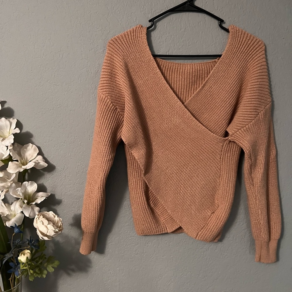 Tan Cross Front Sweater